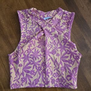 Floral Purple and Cream Women's Top